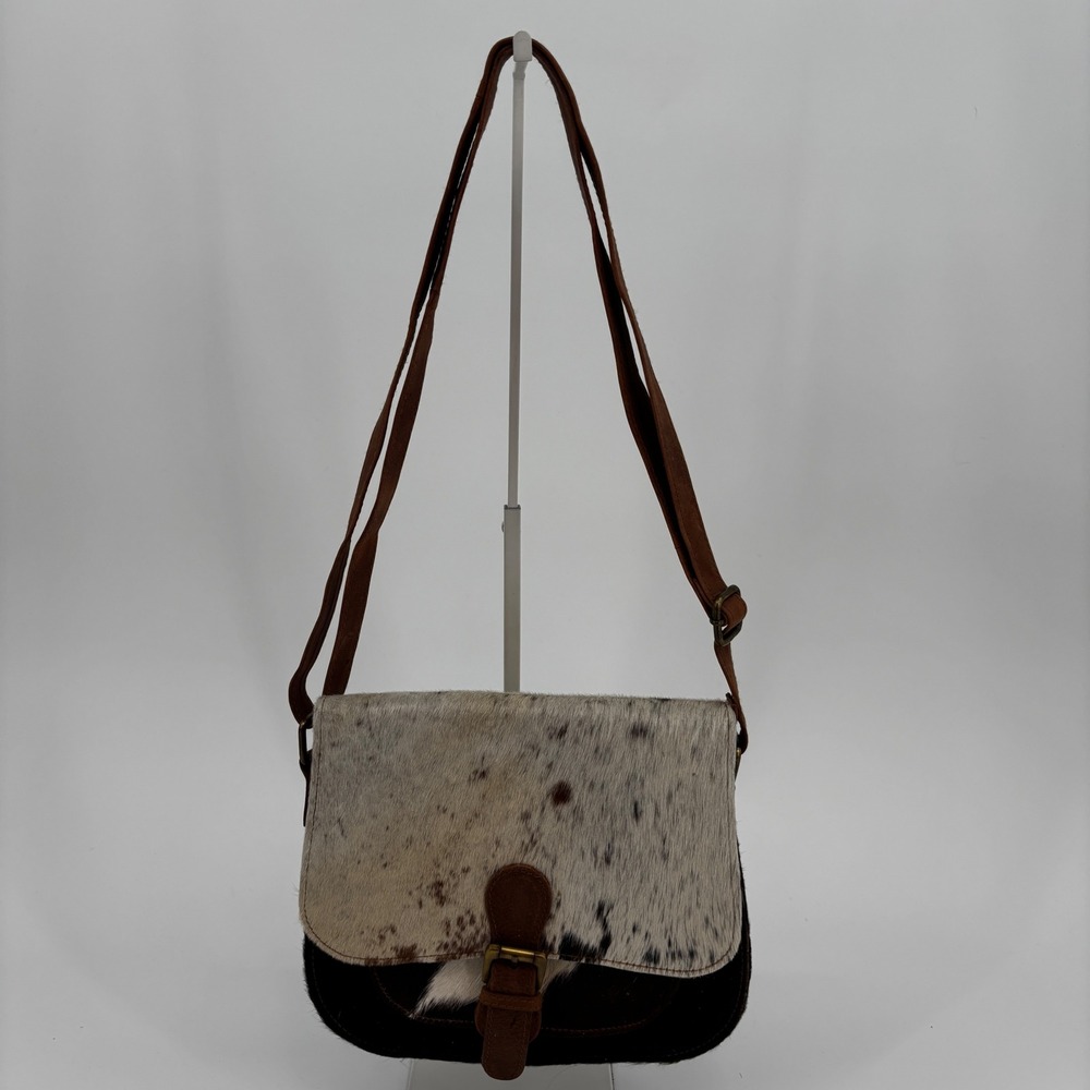 Cowhide Crossbody Bag Women Small Brown White Leather Western Boho Boutique New